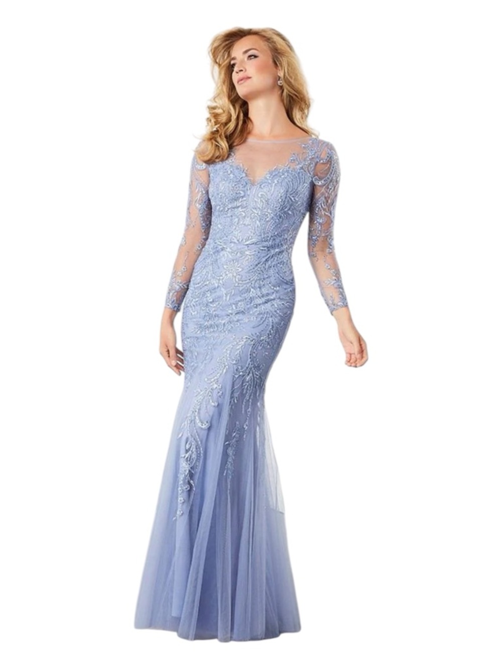 Elegant Light Blue Embroidered Evening Gown